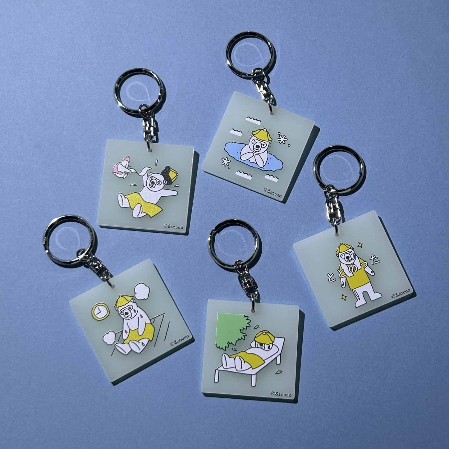 &sauna アンドサウナ 蓄光 キーホルダー 夜 光る 5種類 サウナの入り~