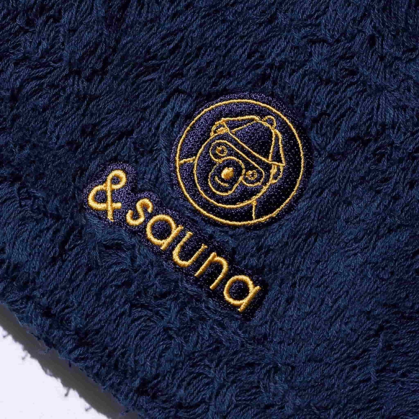 &sauna アンドサウナ　オリジナルサウナハット　ネイビー　ロゴ　イエロー　　